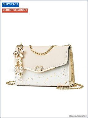 Faux Leather Convertible Crossbody Messenger Bag with Chain Strap - Women's